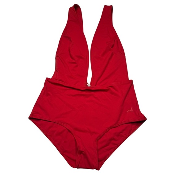 Morgan Lane One Piece Plunge Swimsuit Red Small Comfort Vacation - Picture 1 of 7